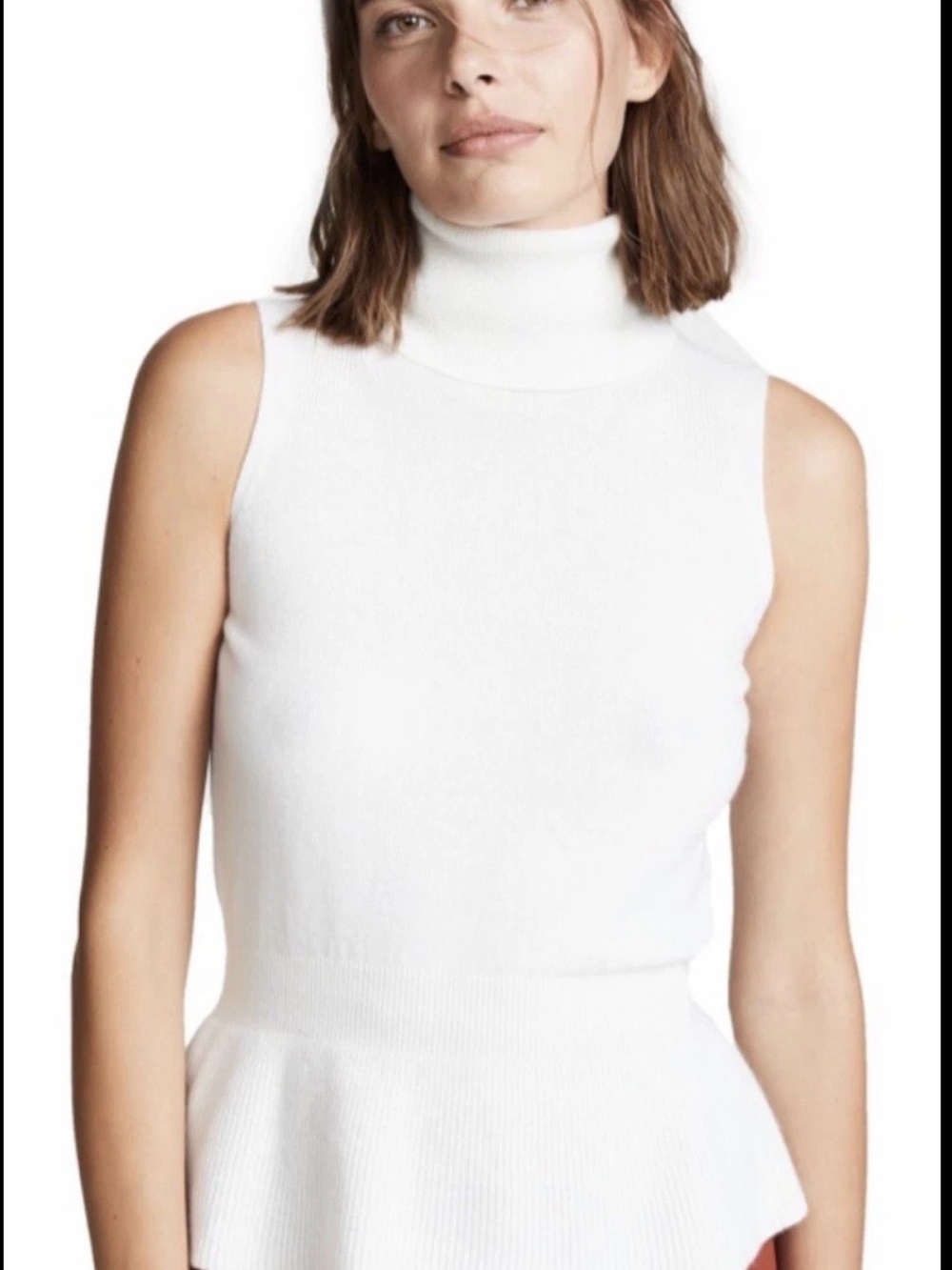 Veronica Beard Noor cashmere Cream Sleeveless peplum Turtleneck Sweater top